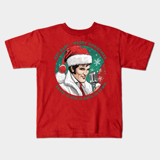 santa is back in town. rockabilly santa rocks Kids T-Shirt by Kingrocker Clothing